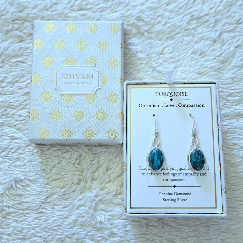 Shivam Oval Shaped Turquoise With Gold💛 Veins Earrings - NIB